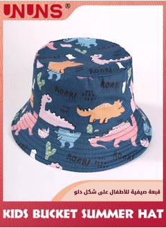 UNUNS Kids Baby Bucket Hat,Bucket Summer Hat With Adjustable Chin Strap,UPF 50+ Spring Summer Sun Cap,Wide Brim Beach Cap,Cute Cartoon Hat For Goys Gilrs Outdoor Play School Trip Picnic,Blue Dinosaur  - Image 1