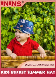 UNUNS Kids Baby Bucket Hat,Bucket Summer Hat With Adjustable Chin Strap,UPF 50+ Spring Summer Sun Cap,Wide Brim Beach Cap,Cute Cartoon Hat For Goys Gilrs Outdoor Play School Trip Picnic,Blue Dinosaur  - Image 5