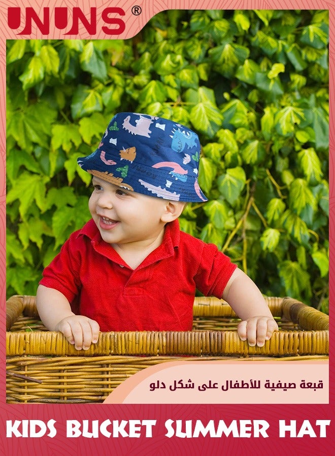 UNUNS Kids Baby Bucket Hat,Bucket Summer Hat With Adjustable Chin Strap,UPF 50+ Spring Summer Sun Cap,Wide Brim Beach Cap,Cute Cartoon Hat For Goys Gilrs Outdoor Play School Trip Picnic,Blue Dinosaur - Image 5