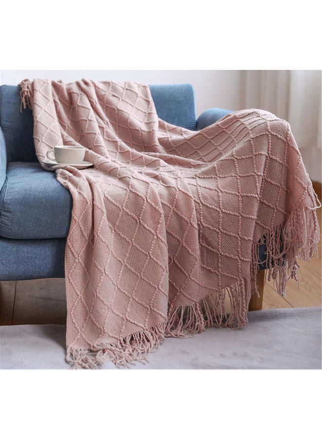 Tassel Design Soft Blanket Keep Warm Cotton Beige 127 x 172cm - Image 3
