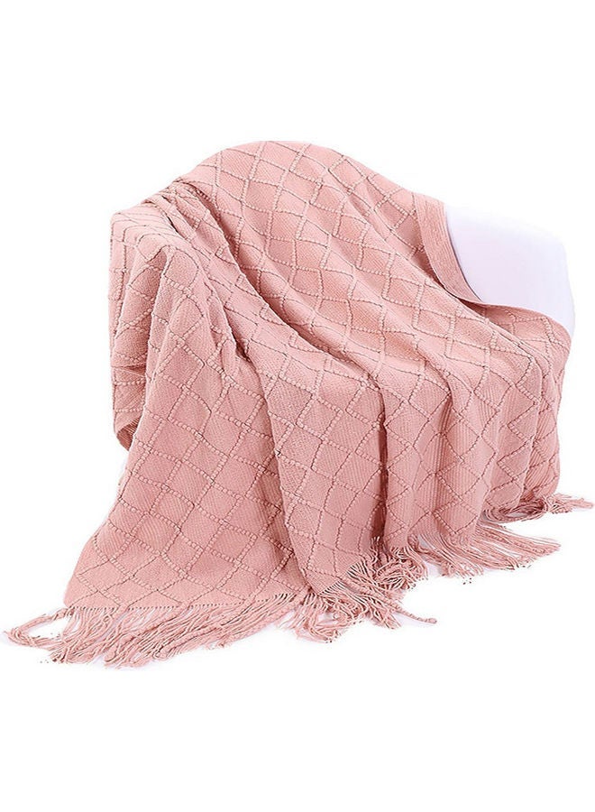 Tassel Design Soft Blanket Keep Warm Cotton Beige 127 x 172cm - Image 1