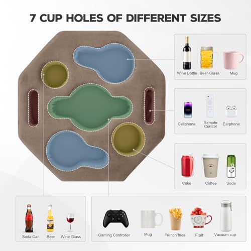 TwentyNext Couch Cup Holder Pillow, Octagon Caddy for Coffee, Phone, Remote - Drink Holder Tray for Bed, Car, Sofa, Table - Image 4