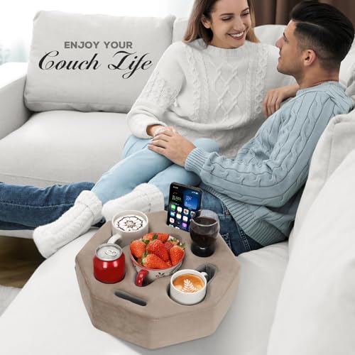TwentyNext Couch Cup Holder Pillow, Octagon Caddy for Coffee, Phone, Remote - Drink Holder Tray for Bed, Car, Sofa, Table - Image 2