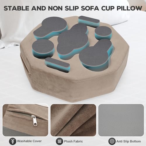 TwentyNext Couch Cup Holder Pillow, Octagon Caddy for Coffee, Phone, Remote - Drink Holder Tray for Bed, Car, Sofa, Table - Image 3