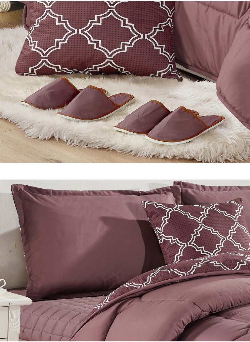 Moon - Bed In A Bag Medium Filling King Size Comforter Set, 10 Pcs Floral Bedding Set Size 220 X 240 Cm with Comforter, Quilted Bed Skirt, Pillowcases, Cushion & Bedroom Slipper, Multicolor - Image 1