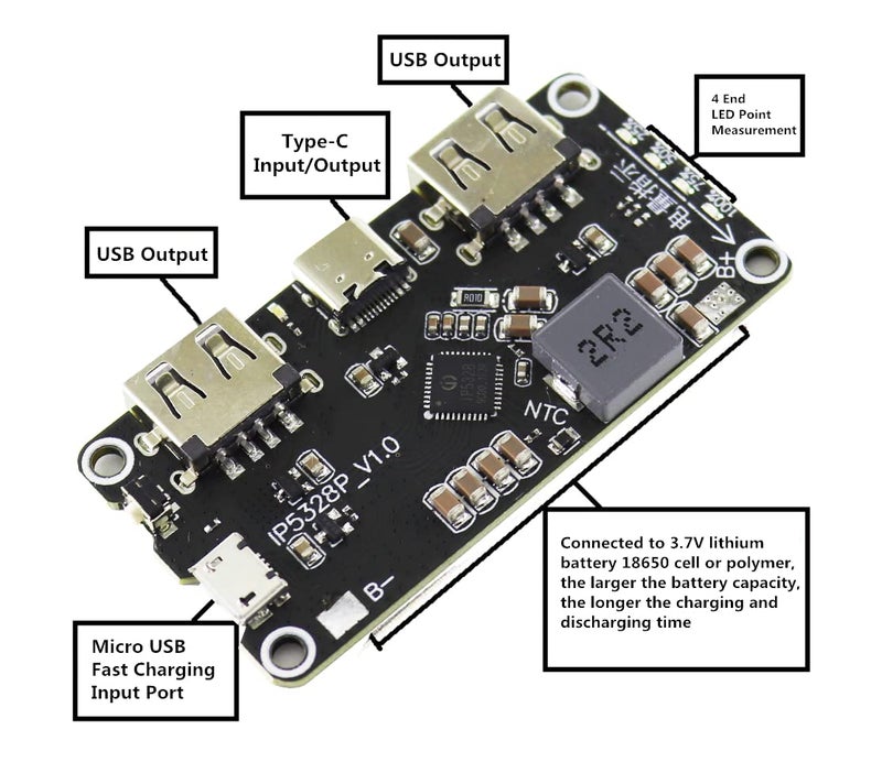 CentIoT - IP5328P Dual USB 18650 Battery Charger Treasure Tpye-c 3.7V to 5V 9V 12V Step up Fast Quick Charger Circuit Board QC2.0 QC3.0 - Image 2