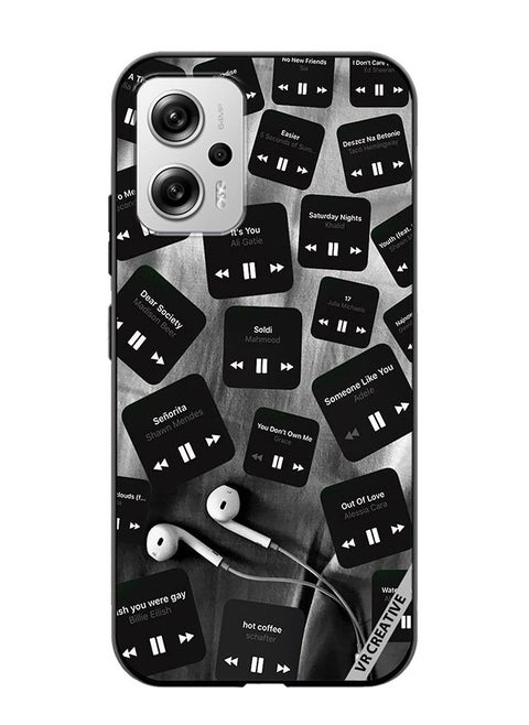 Protective Case Cover For Xiaomi Redmi Note 11T Pro Black Music Tags Design Multicolour