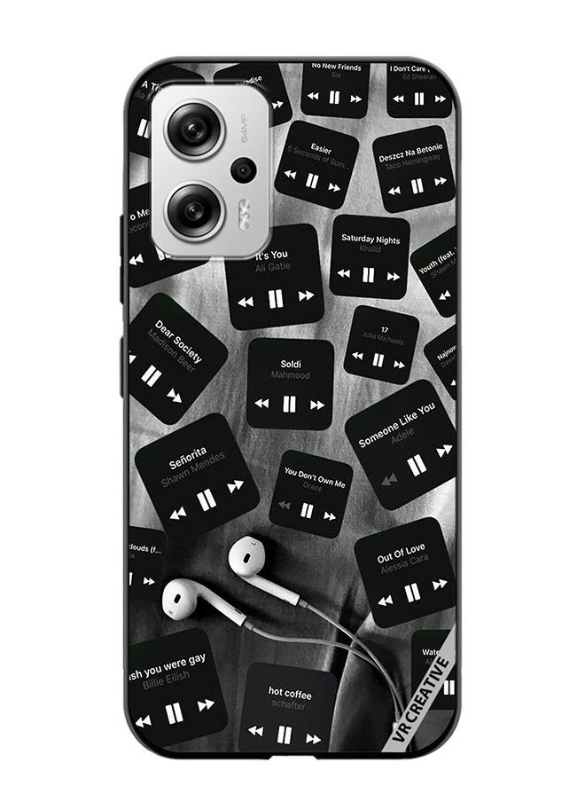 Protective Case Cover For Xiaomi Redmi Note 11T Pro Black Music Tags Design Multicolour