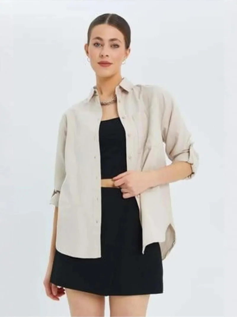 Mixray Mixray Long Sleeve Button-Up Shirt with Pocket