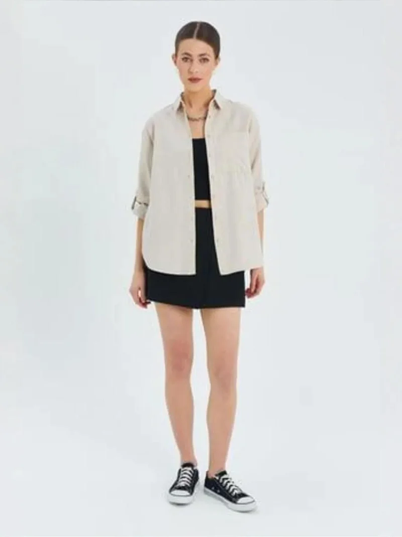Mixray Mixray Long Sleeve Button-Up Shirt with Pocket