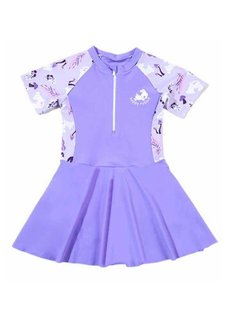 Loquat Girls One Piece Swim Dress Print Skirted Bathing Suit for Kids Girls Summer Swim Dress Short Sleeve Swimwear - Image 1