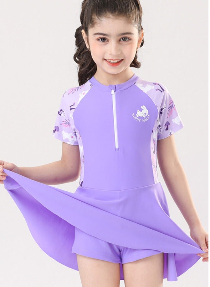 Loquat Girls One Piece Swim Dress Print Skirted Bathing Suit for Kids Girls Summer Swim Dress Short Sleeve Swimwear - Image 3