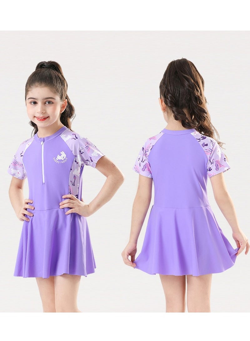 Loquat Girls One Piece Swim Dress Print Skirted Bathing Suit for Kids Girls Summer Swim Dress Short Sleeve Swimwear - Image 4