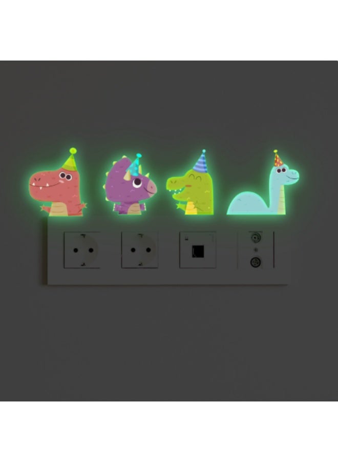 4 Pack Luminous Cute Dinosaur Light Switch Wall Stickers, 12×14cm Glow In The Dark Party Dinosaur Switch Panel Decals, Self-Adhesive Removable Vinyl Wall Decoration, Cartoon Animal Wall Art for Kids Bedroom Playroom Nursery Home Decor - Image 1