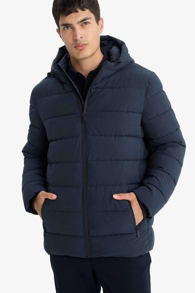 DeFacto Blue Man Slim Fit Lined Puffer Jacket Casual - Image 1