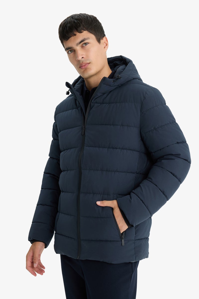 DeFacto Blue Man Slim Fit Lined Puffer Jacket Casual - Image 3