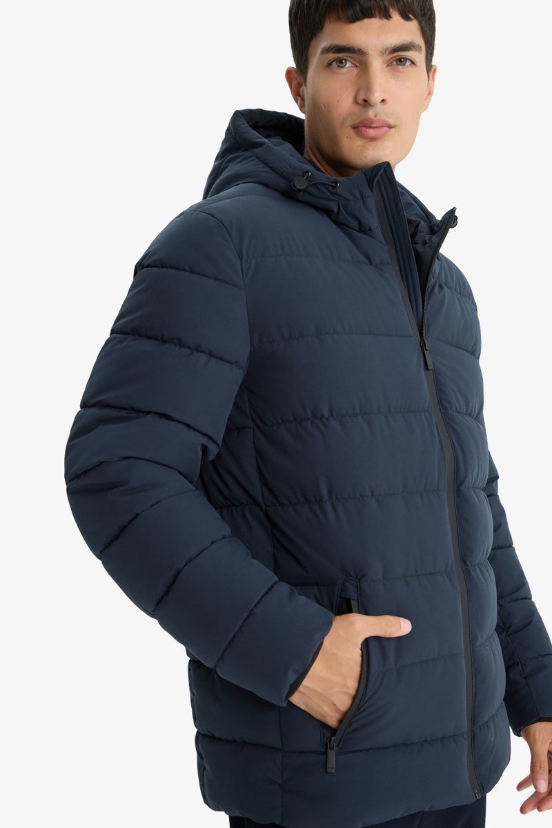 DeFacto Blue Man Slim Fit Lined Puffer Jacket Casual - Image 4