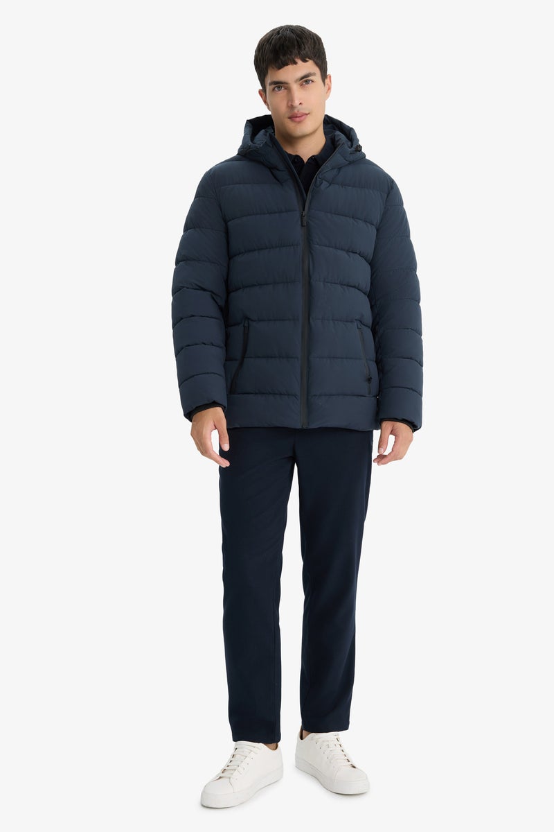 DeFacto Blue Man Slim Fit Lined Puffer Jacket Casual - Image 3