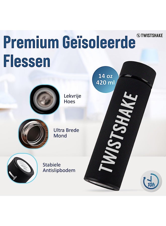 Twistshake Hot or Cold Insulated Flask - 420ml | Stainless Steel Water Bottle with Double Layer Vacuum | Insulation up to 10 Hours | BPA Free Thermos | Black - Image 4