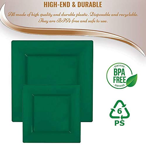 Kaya Hunter Green Plastic Square Dinner Plates (Pack of 10) 9.5"" - Vibrant & Disposable Tableware  Perfect for Events  Holiday Parties  Weddings  & More - Image 4