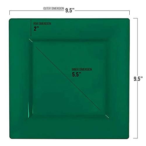 Kaya Hunter Green Plastic Square Dinner Plates (Pack of 10) 9.5"" - Vibrant & Disposable Tableware  Perfect for Events  Holiday Parties  Weddings  & More - Image 3