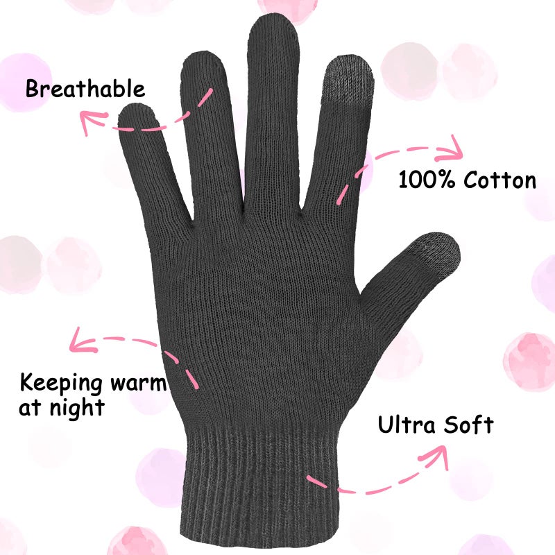 Evridwear قفازات إيفريد وير للأطفال للإكزيما قفازات قطنية مرطبة 2 زوج شاشة تعمل باللمس لليدين الجافة، الإكزيما، السبا، لوشن الليل (أسود) - Image 3