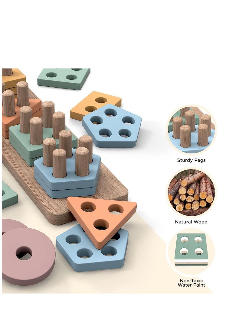 Mike Music Montessori Toys for 18+ Months Old - Toddlers Wooden Sorting and Stacking Toys for Baby Boys and Girls - Shape Sorter and Color Stacker Preschool Kids Wood Gifts (Montessori Toys)  - Image 3