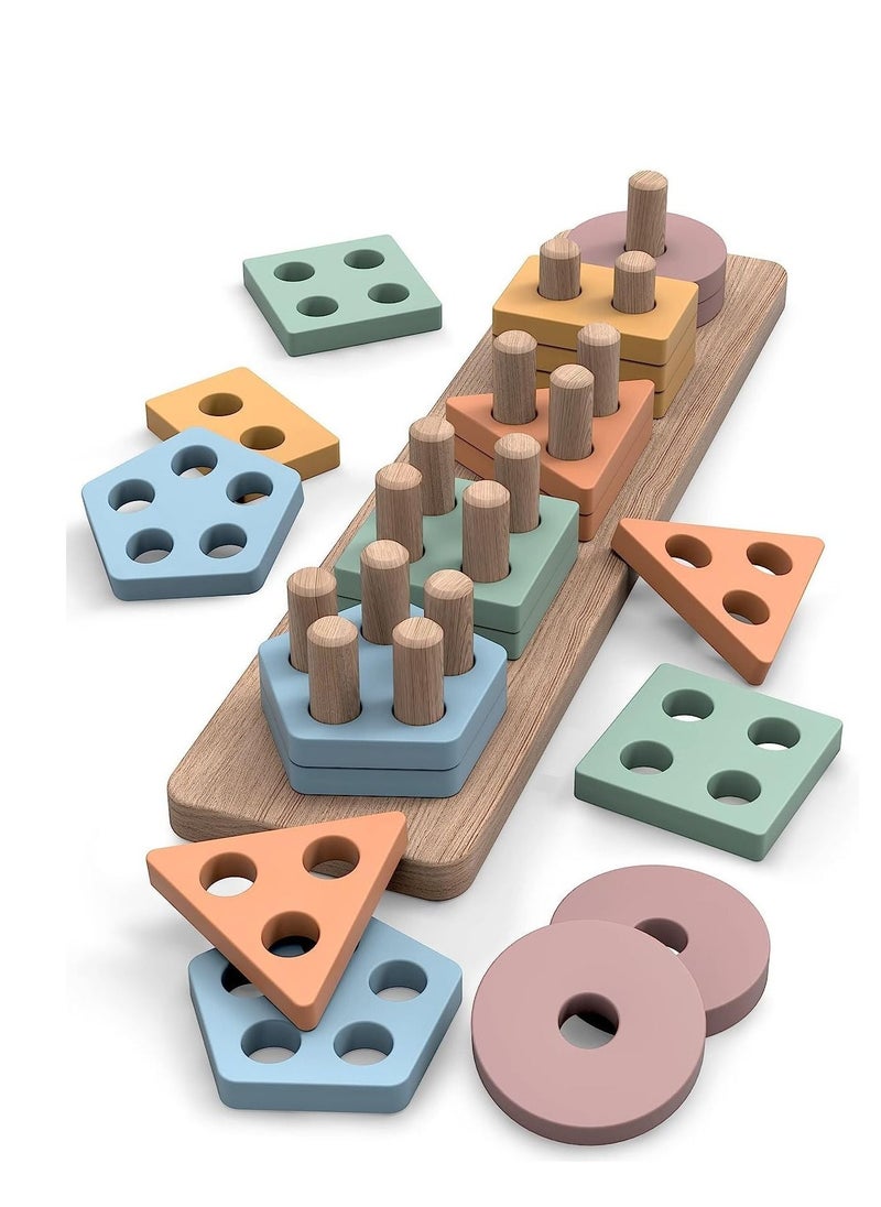 Mike Music Montessori Toys for 18+ Months Old - Toddlers Wooden Sorting and Stacking Toys for Baby Boys and Girls - Shape Sorter and Color Stacker Preschool Kids Wood Gifts (Montessori Toys)  - Image 4
