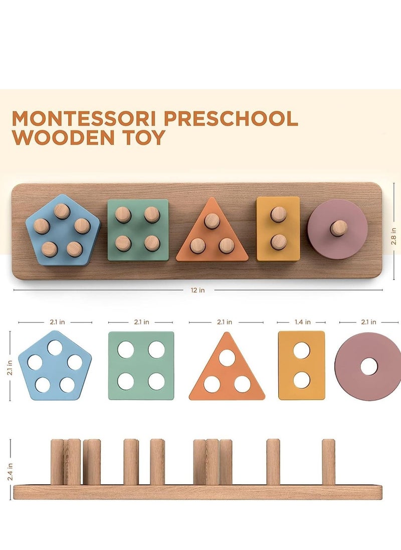 Mike Music Montessori Toys for 18+ Months Old - Toddlers Wooden Sorting and Stacking Toys for Baby Boys and Girls - Shape Sorter and Color Stacker Preschool Kids Wood Gifts (Montessori Toys)  - Image 5