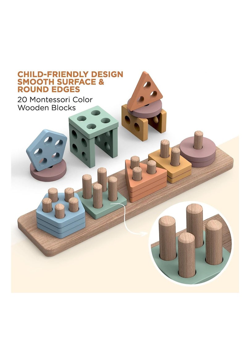Mike Music Montessori Toys for 18+ Months Old - Toddlers Wooden Sorting and Stacking Toys for Baby Boys and Girls - Shape Sorter and Color Stacker Preschool Kids Wood Gifts (Montessori Toys)  - Image 2