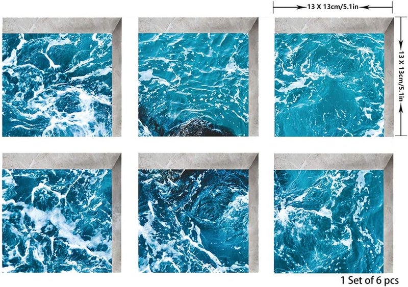 ChezMax Bath Treads Stickers Sea Bubble Pattern Square 3D Adhesive Anti Slip Tub Tattoos Safety Decals Mat Waterproof Shower Tub Sticker Bathtub Appliques for Bath Pools Home Decor 6 Pcs 5.9" X 5.9" - Image 2