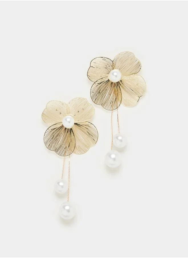 ستايلي Faux Pearl Drop Flower Earrings