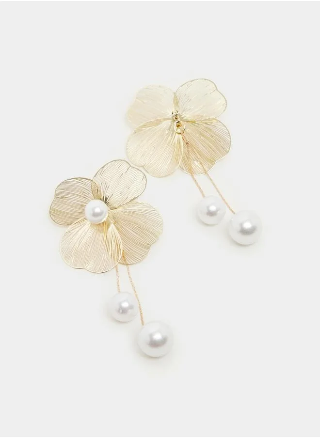 ستايلي Faux Pearl Drop Flower Earrings