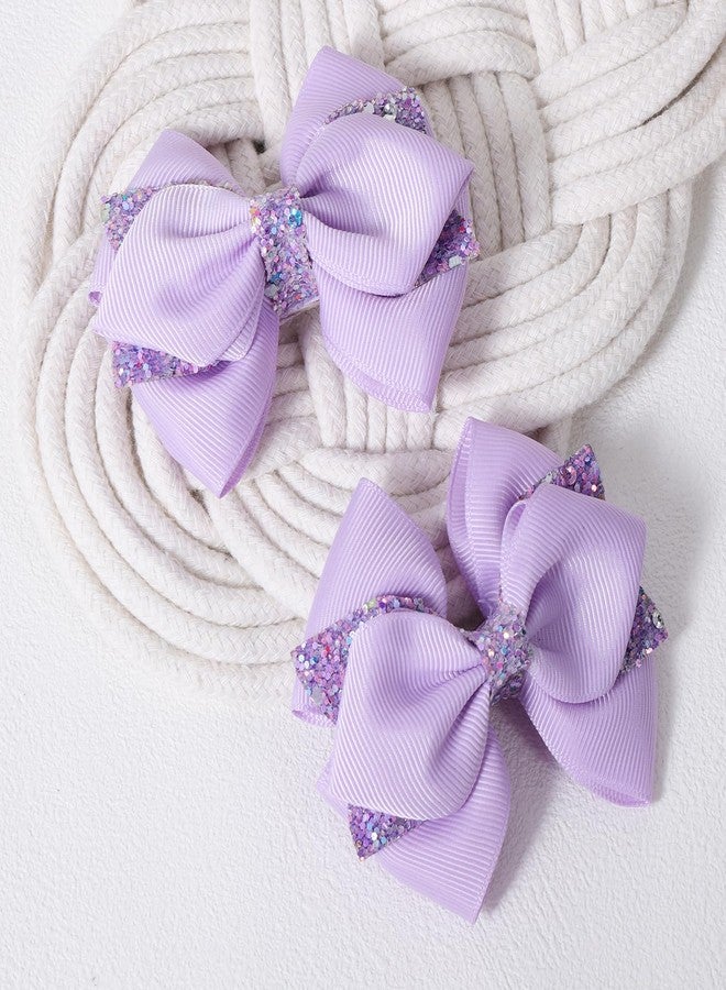 ميروكش ربطات شعر لامعة باللون البنفسجي الفاتح، قطعتان، مزينة بترتر لامع، مشبك شعر على شكل تمساح، مناسبة للفتيات المراهقات والصغيرات، مثالية لتزيين فساتين عيد الفصح والخريف والهالوين والعودة إلى المدرسة، هدية رائعة. - Image 2