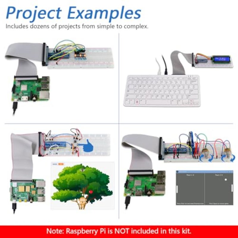 مجموعة Raspberry Pi للمبتدئين للتعليم: علبة بلاستيكية، سوداء، أكثر من 220 مكونًا مع 57 مشروعًا وأكثر من 430 صفحة تعليمية في Python/C/Java - Image 5