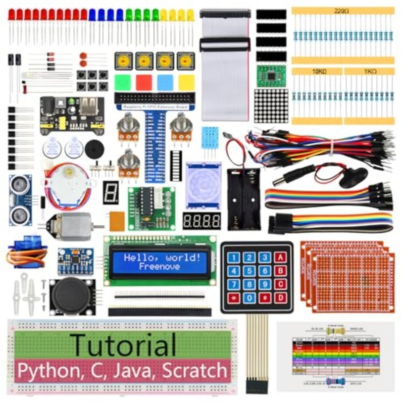 مجموعة Raspberry Pi للمبتدئين للتعليم: علبة بلاستيكية، سوداء، أكثر من 220 مكونًا مع 57 مشروعًا وأكثر من 430 صفحة تعليمية في Python/C/Java - Image 1