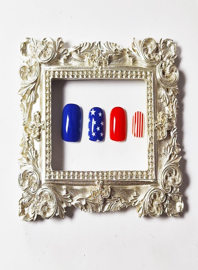 KKUUOO 24Pcs 250th Anniversary Press on Nails,Short Square Fake Nails with American Flag Star Designs Red White Blue Acrylic Press Ons 4th of July False Nails Glossy Stick on Nails for Women - Image 4