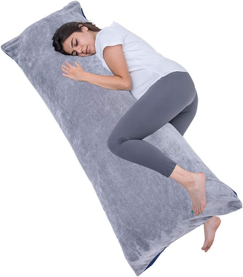 1 MIDDLE ONE Full Body Pillow, Large Bed Sleeping Pillow for Adults and Side Sleeper, Long Pillow Insert with Velvet Cover, 20x54 Inches (Blue Grey) - Image 1