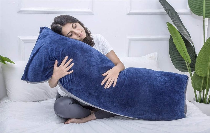 1 MIDDLE ONE Full Body Pillow, Large Bed Sleeping Pillow for Adults and Side Sleeper, Long Pillow Insert with Velvet Cover, 20x54 Inches (Blue Grey) - Image 4