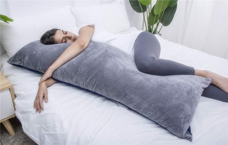1 MIDDLE ONE Full Body Pillow, Large Bed Sleeping Pillow for Adults and Side Sleeper, Long Pillow Insert with Velvet Cover, 20x54 Inches (Blue Grey) - Image 5