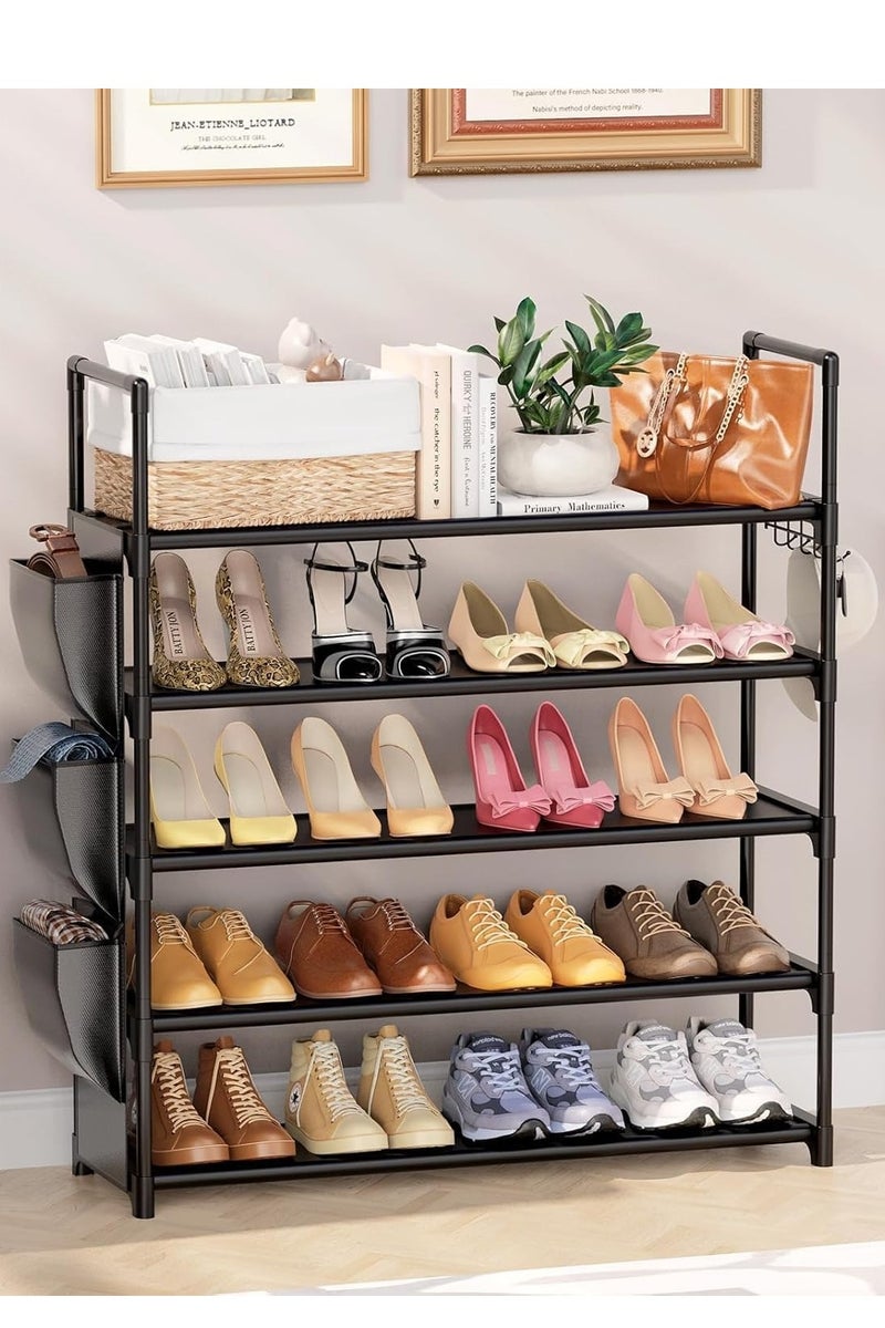 أنمي رف أحذية من 5 طبقات مع خطافات وجيوب جانبية