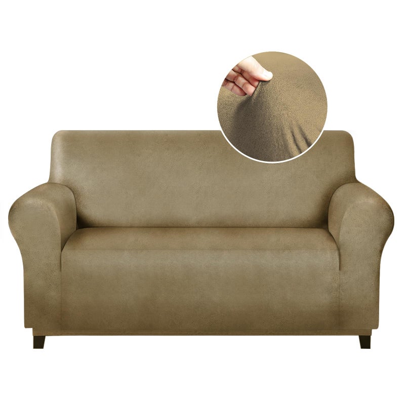 molasofa Oversized Love Seat Cover for Home D?cor  Soft Leather-Like Spandex Loveseat Cover  Non-Slip 1-Piece Couch Cover for Dogs/Cats/Kids (Oversized Loveseat  Mustard) - Image 1