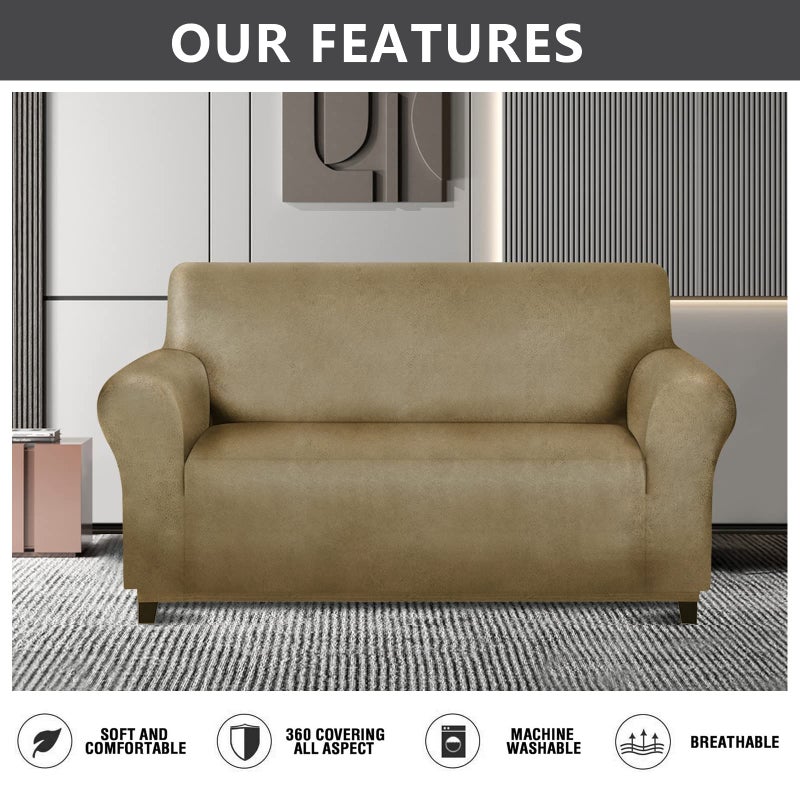 molasofa Oversized Love Seat Cover for Home D?cor  Soft Leather-Like Spandex Loveseat Cover  Non-Slip 1-Piece Couch Cover for Dogs/Cats/Kids (Oversized Loveseat  Mustard) - Image 2