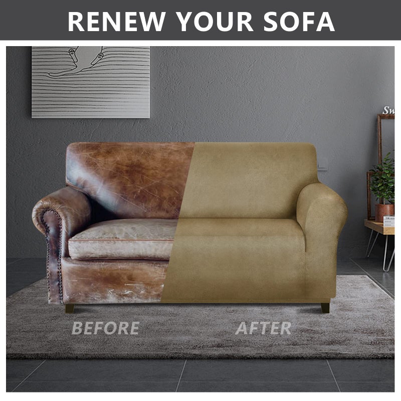 molasofa Oversized Love Seat Cover for Home D?cor  Soft Leather-Like Spandex Loveseat Cover  Non-Slip 1-Piece Couch Cover for Dogs/Cats/Kids (Oversized Loveseat  Mustard) - Image 4