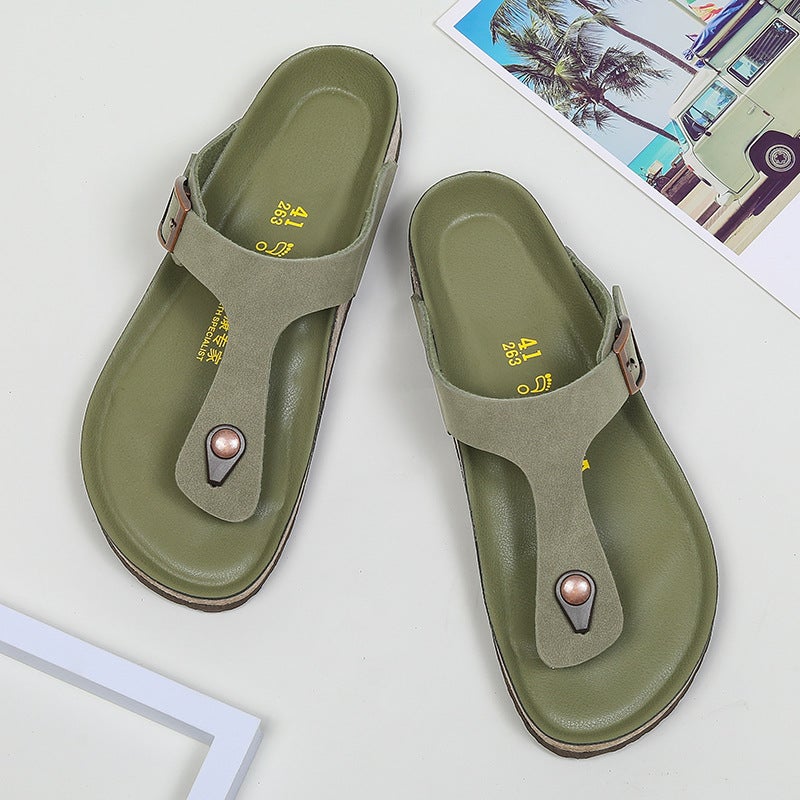 Cork Slippers Men'S And Women'S Slippers Leather Plus Size Breathable Casual Men'S And Women'S Couple Birkenstocks Cork Slippers - Image 2
