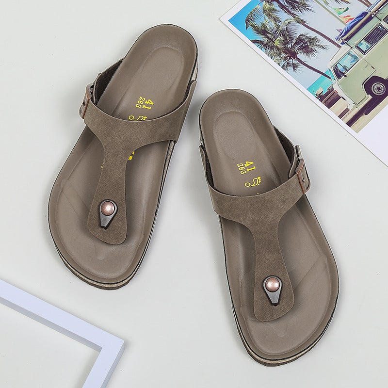 Cork Slippers Men'S And Women'S Slippers Leather Plus Size Breathable Casual Men'S And Women'S Couple Birkenstocks Cork Slippers - Image 3