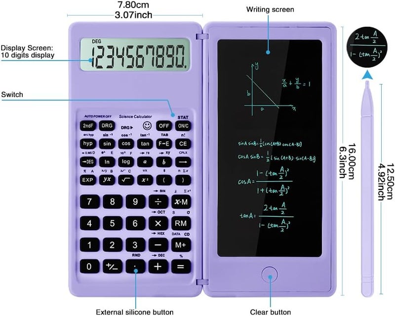 iPepul Scientific Calculators for Students, 10-Digit Large Screen, Math Calculator with Notepad, Classroom Must Haves for Middle High School Supplies & College(Purple) - Image 3