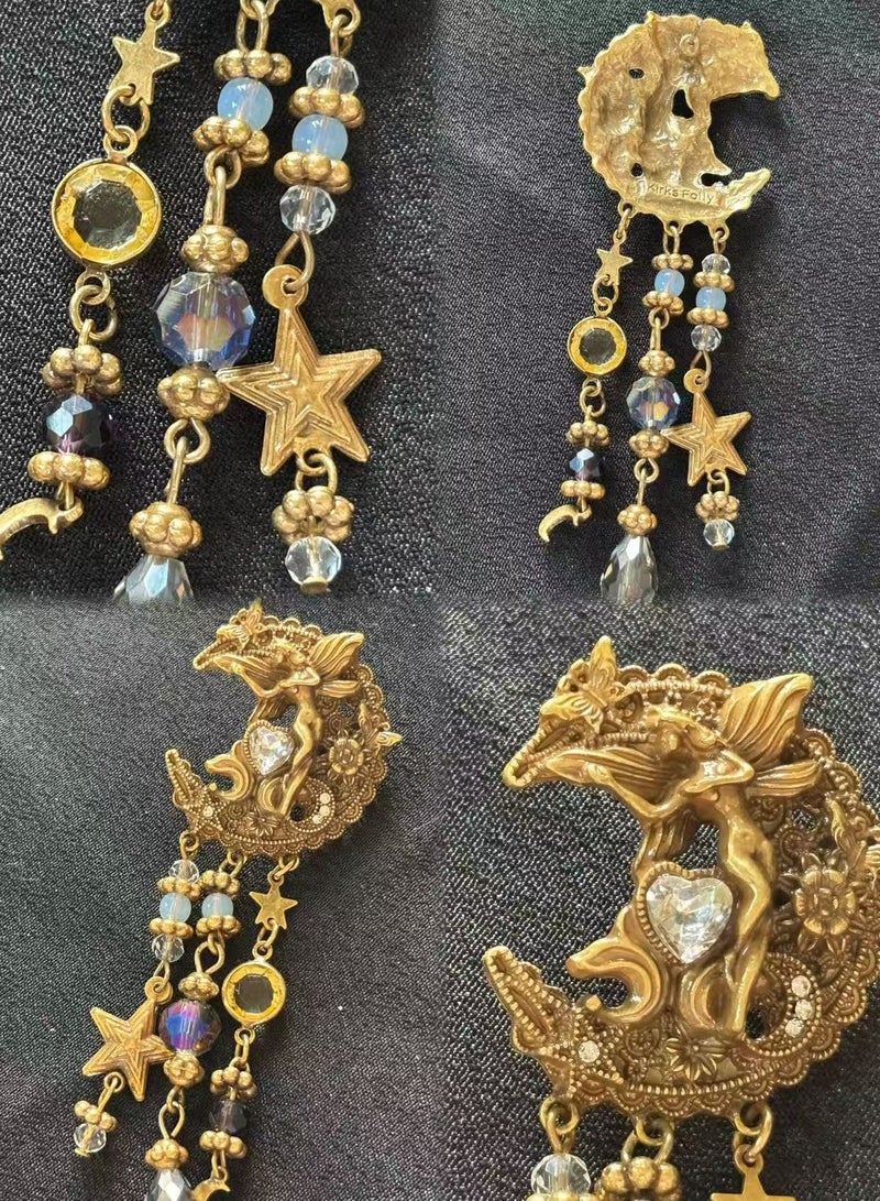 PLANE TREES Celestial Fairy Drop Earrings – Gold Filigree with Crystal Charms - Image 2