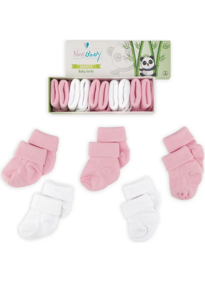 Novibaby 5-Piece Bamboo Newborn Baby Socks I Pinky I 0-6 Months