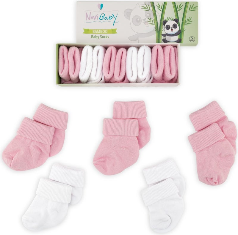 Novibaby 5-Piece Bamboo Newborn Baby Socks I Pinky I 0-6 Months  - Image 1